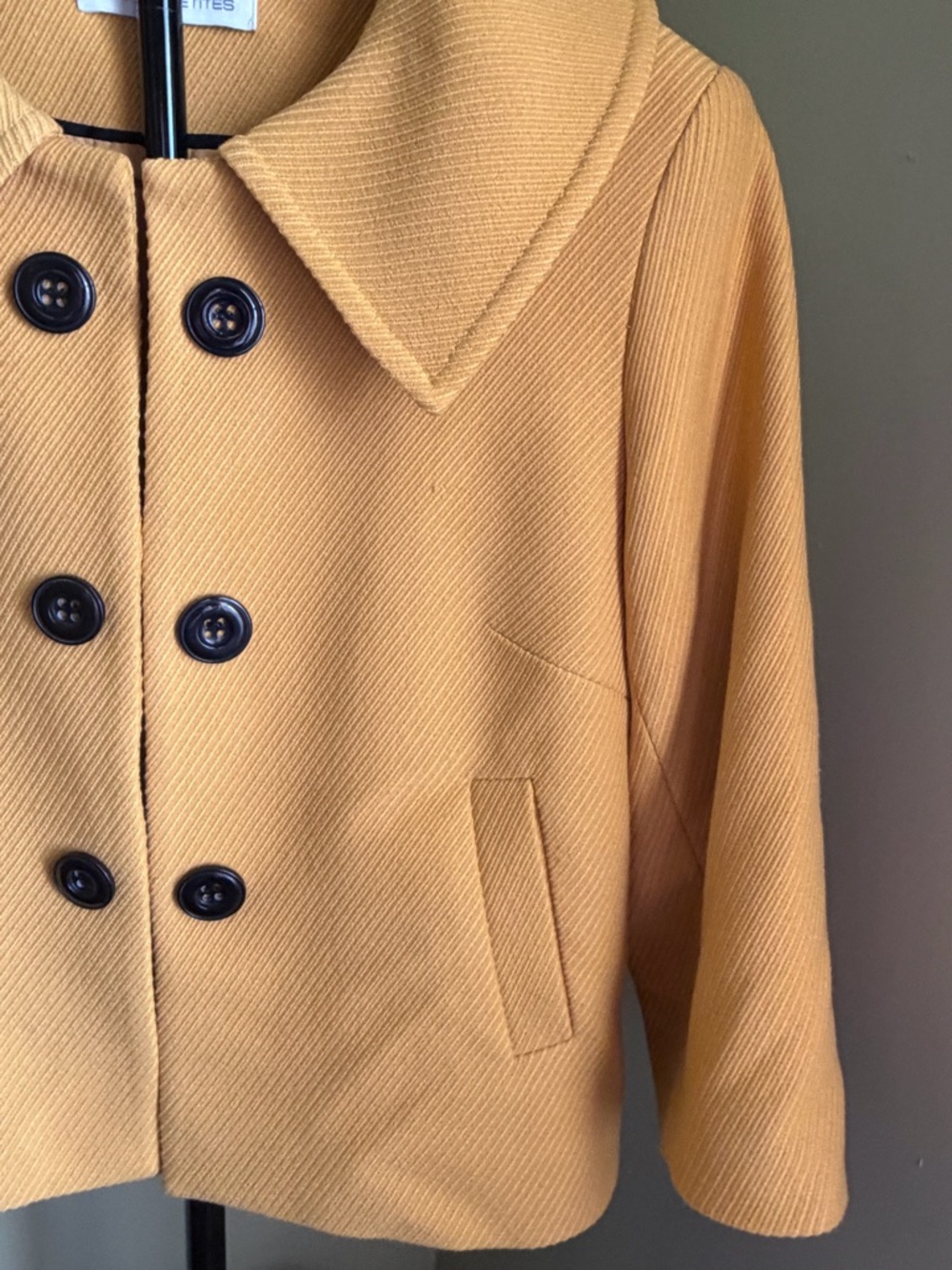 Laura Petites Cropped Peacoat Jacket in Mustard - Picture 7 of 12